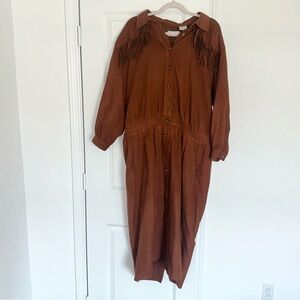 Vintage Liz Claiborne Size20 Brown Suede Fringe Button Up Western Bohemian Dress